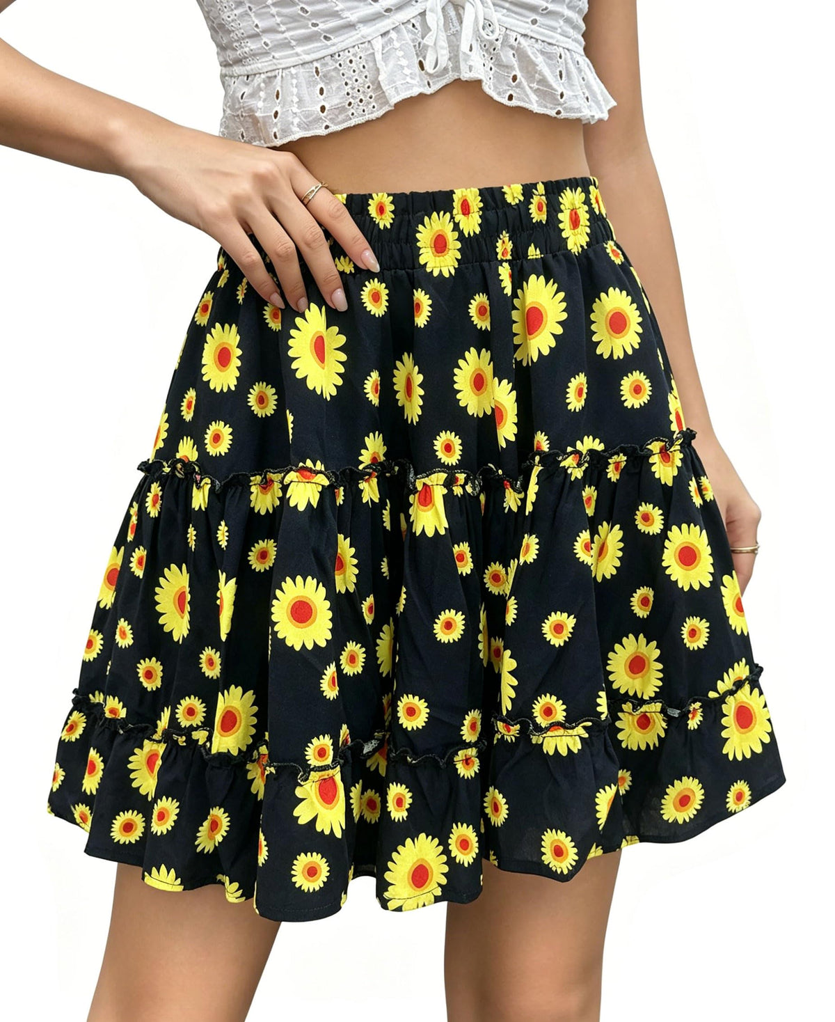 THHGPO Women's Basic Mini Skirts Flared Cotton Short Skirt