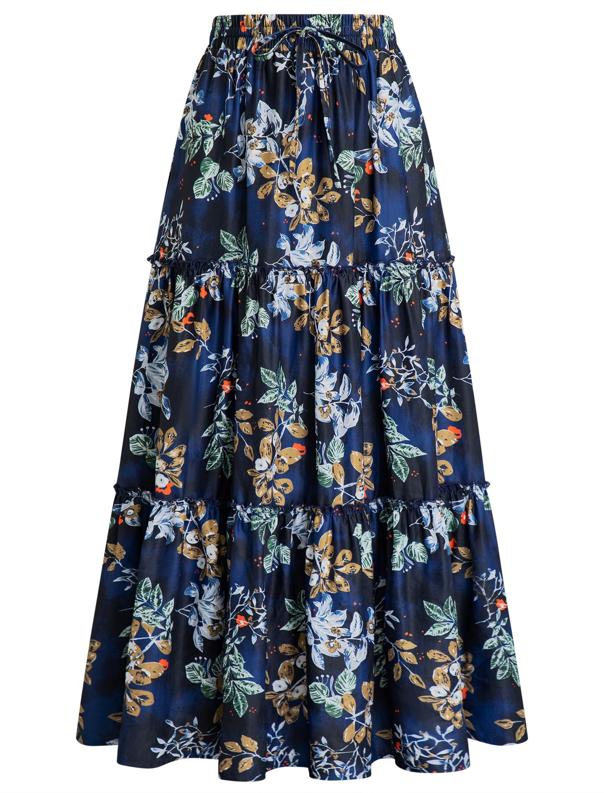 Arolina Women's Summer Maxi Skirt Trendy High Waist Pleated Ruffle Long Skirts Flowy Beach Boho Skirt Dress with Pockets
