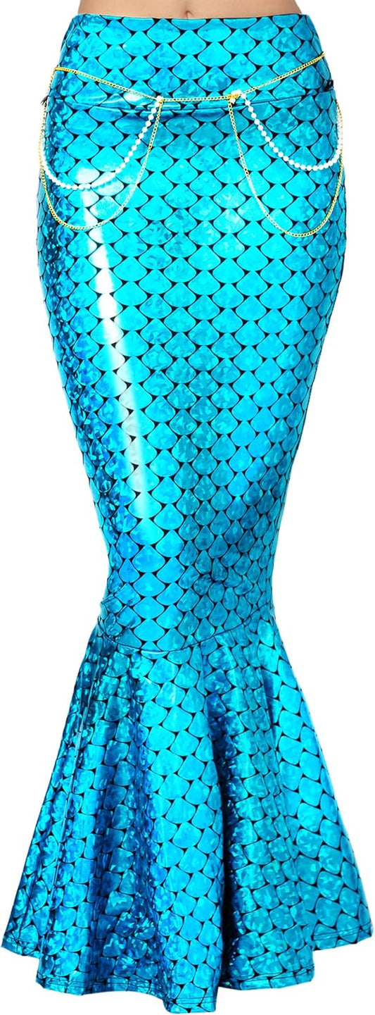Spooktacular Creations Adult Metallic Hologram Shiny Mermaid Skirt Costume Role Play for Halloween Costumes Party Events