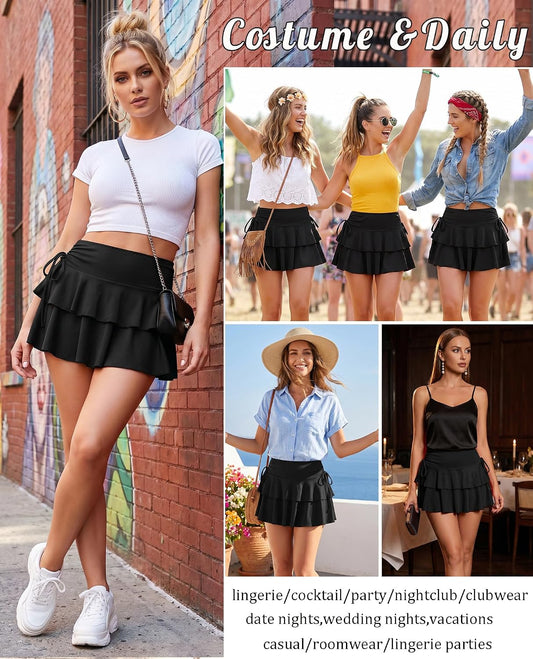 Avidlove Mini Skirts for Women Casual Micro Y2K Pleated Skirt Layered Ruffle Short Skirts Cheer Skirt Cosplay Outfits S-XXL