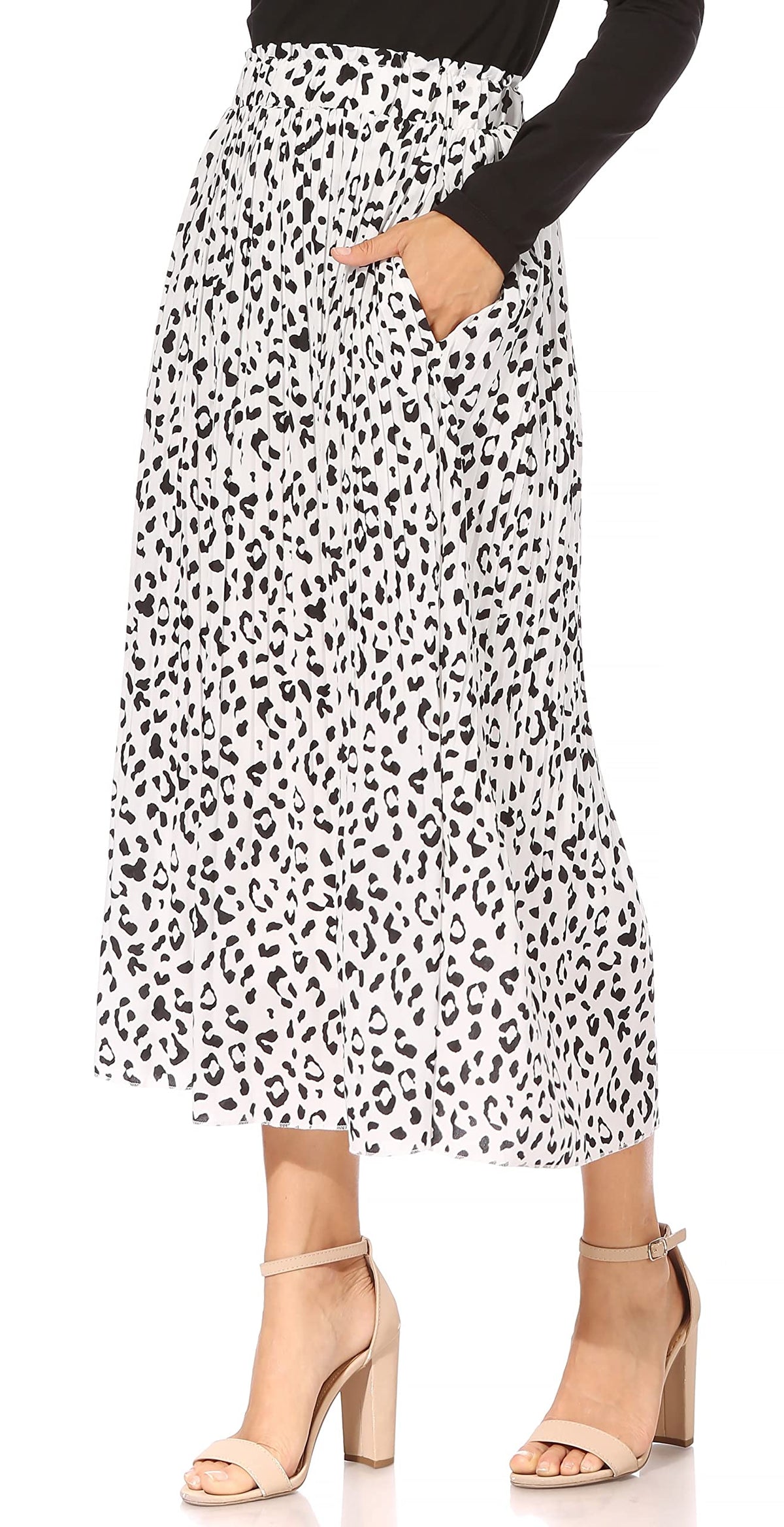 Simlu Pleated Midi Skirts for Women with Pockets, Elastic High Waisted Skirt Reg & Plus Size Womens Summer Skirts Trendy 2023