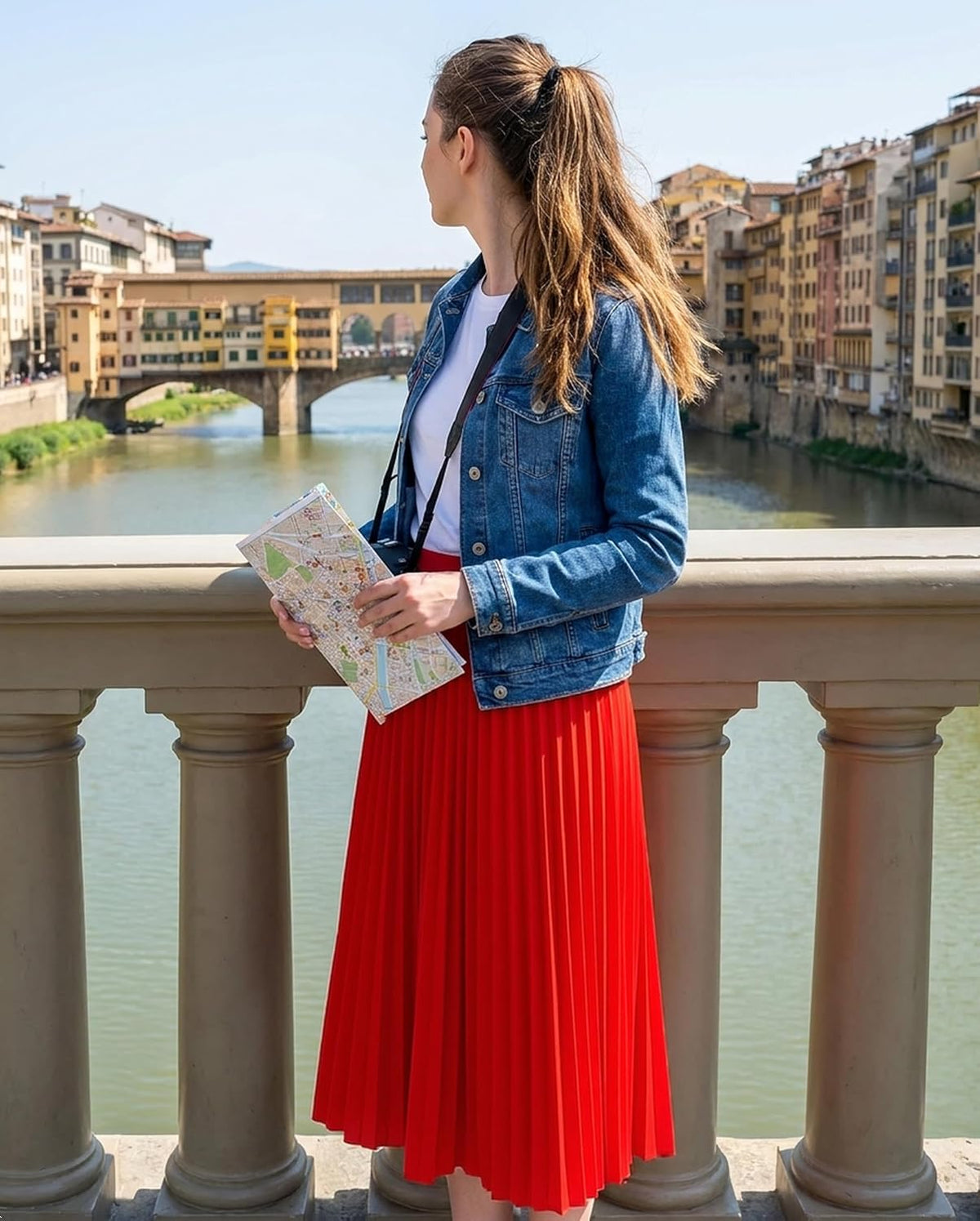 CZYINXIAN Pleated Midi Skirts for Women Elastic High Waist A-Line Skirt