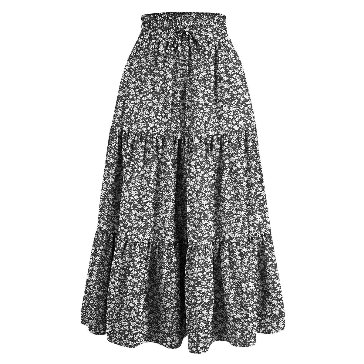 Boho Long Skirts for Women Summer Flowy Pleated A Line Floral Maxi Skirt Y2k Comfy Tiered Elastic High Waisted Skirts