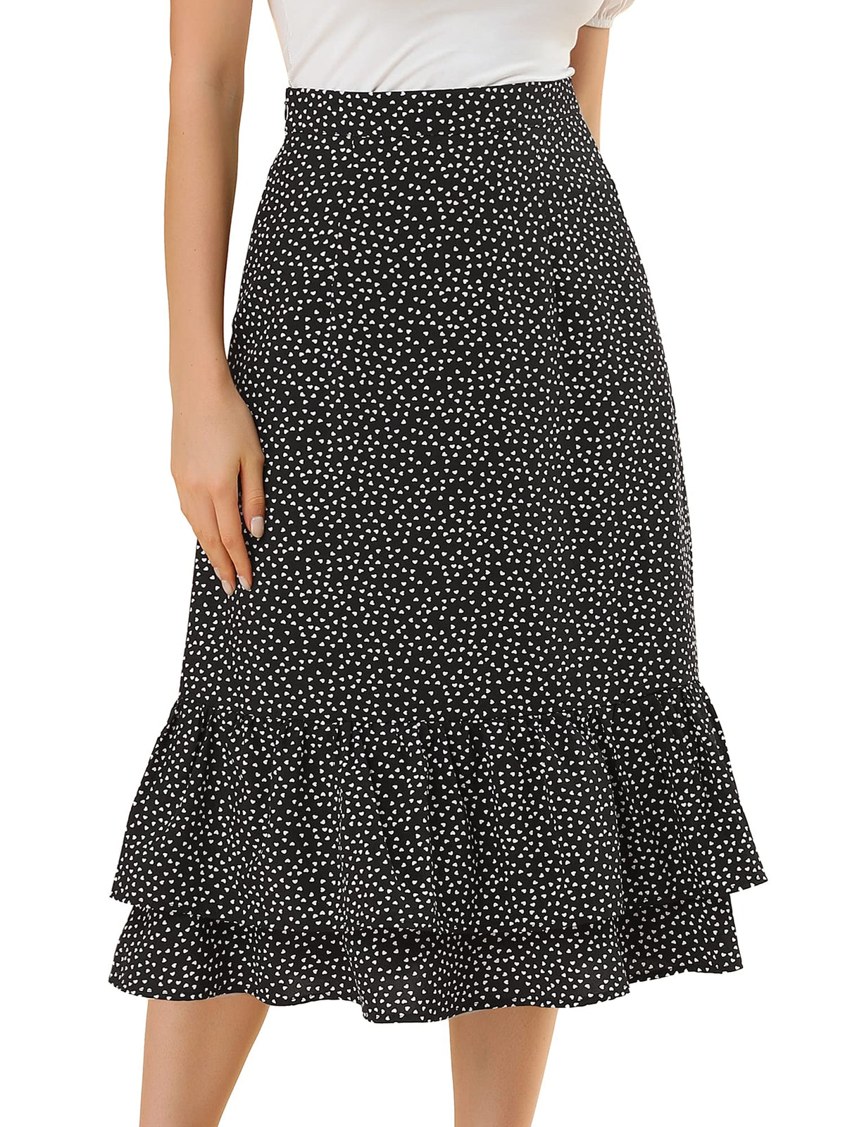 Allegra K Women's Printed Skirt Chiffon Ruffle Tiered Flowy Midi Skirts