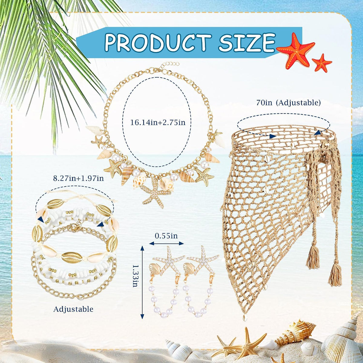 RIOSO Mermaid Costume for Women Starfish Shell Crochet Cover Up Skirt Mermaid Jewelry Accessories
