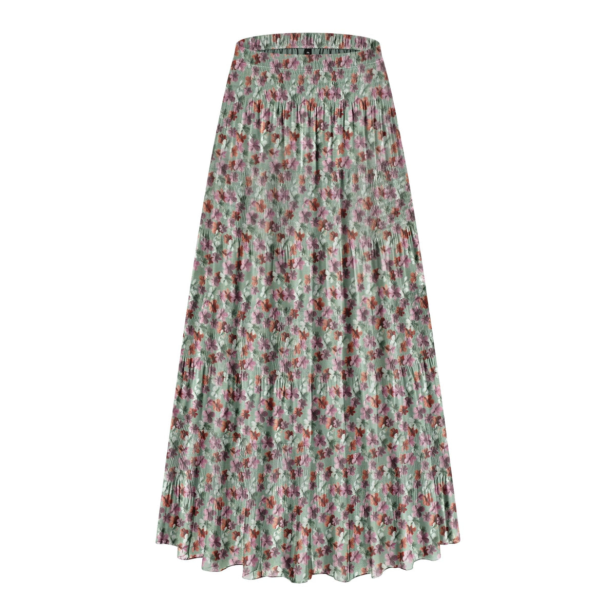 CYiNu Women's Chiffon Elastic High Waist Tiered Pleated Floral Printed A-Line Boho Long Maxi Skirts