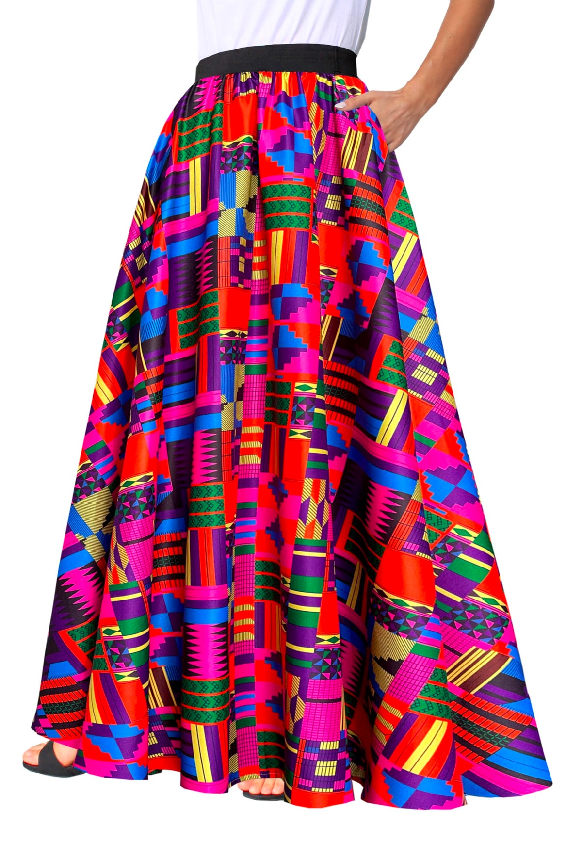 Afibi Women African Skirt Printed Ankara Maxi Skirt Dashiki Long Skirts with Pockets