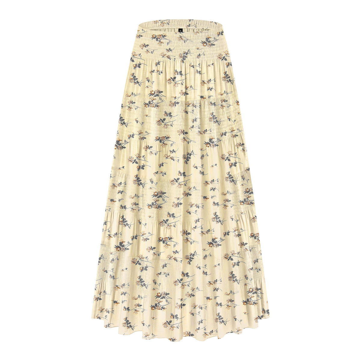 CYiNu Women's Chiffon Elastic High Waist Tiered Pleated Floral Printed A-Line Boho Long Maxi Skirts