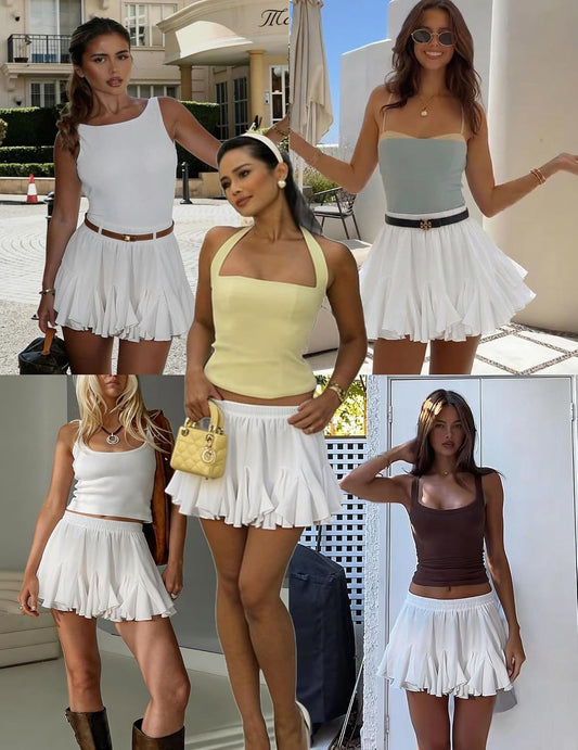 Avidlove Women's Pleated Mini Skirt Ruffle Flowy Tennis Skirt Rave Outfit