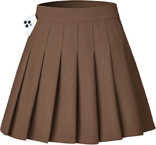 Shestellar Women Pleated Mini Skirt, High Waisted A-Line Skirt with Elastic Waist for Casual Wear