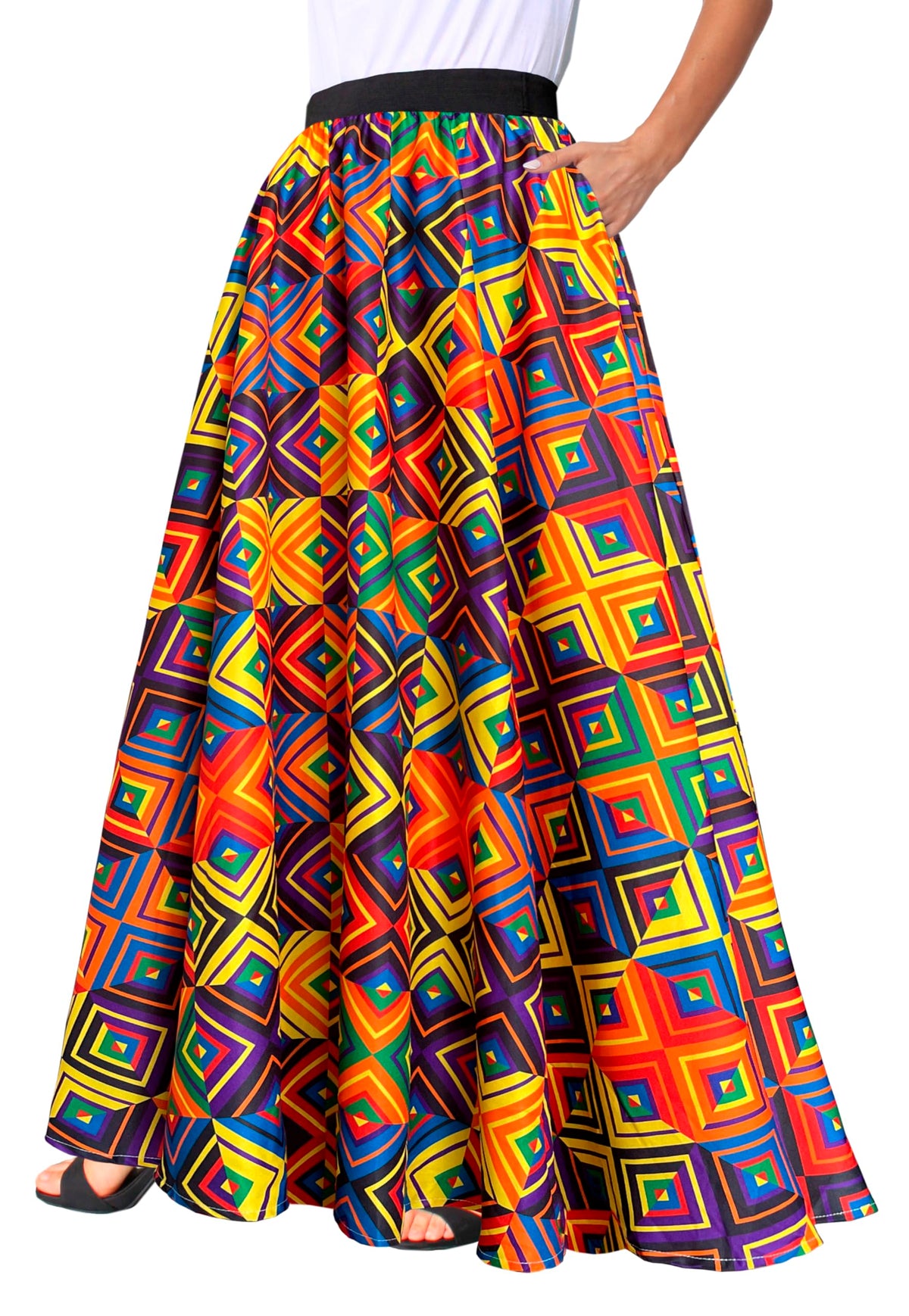 Afibi Women African Skirt Printed Ankara Maxi Skirt Dashiki Long Skirts with Pockets