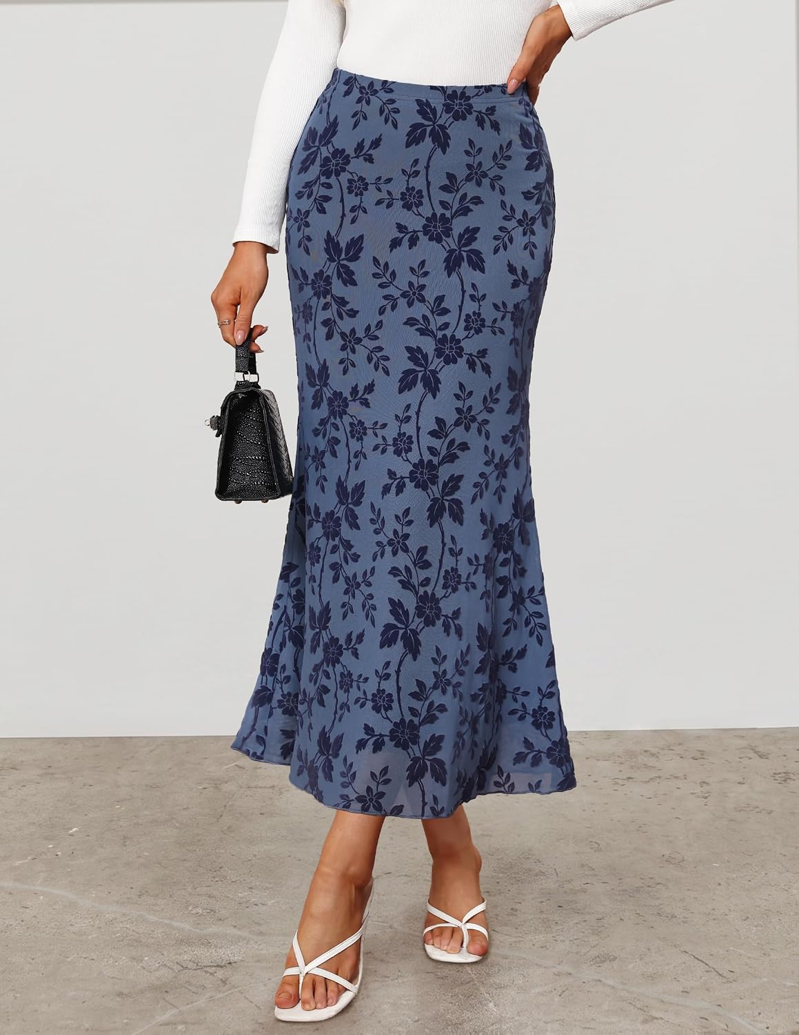ZESICA Floral Mermaid High Waisted Mesh Maxi Skirts for Women