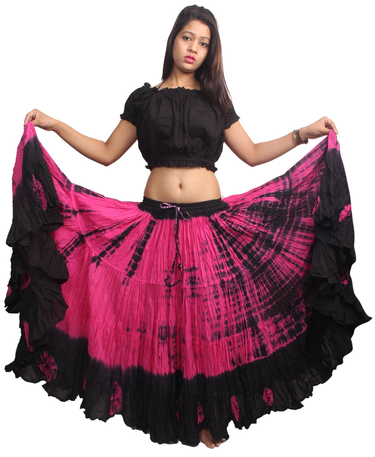Wevez Women’s 40 Inch Cotton Full Circle Elastic Waist Tribal Fusion Belly Dance A Line Plus Size Maxi Skirt