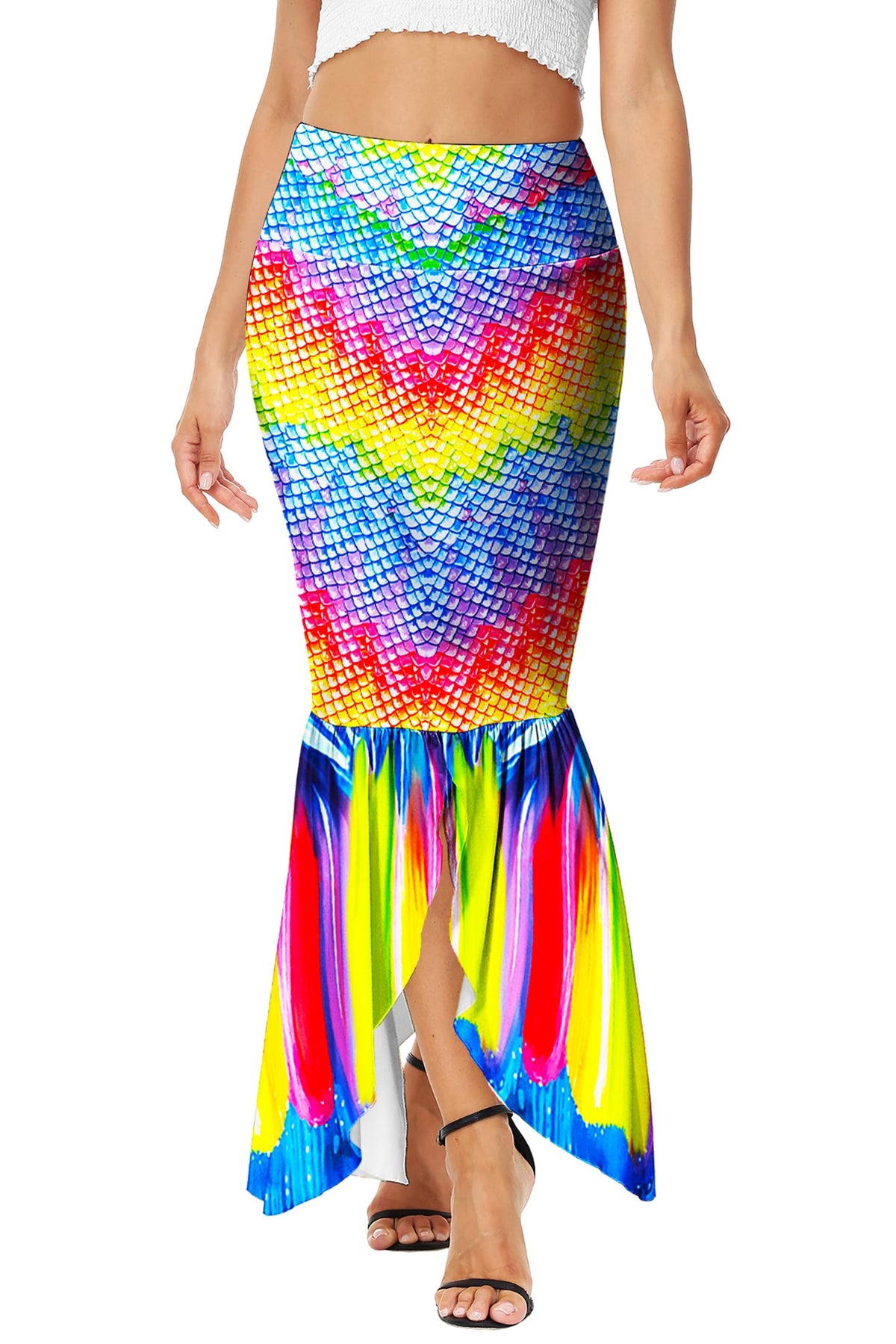 AOBUTE Women Mermaid Costume Skirt Halloween Fish Tail Skirts Holiday Cosplay Outfits