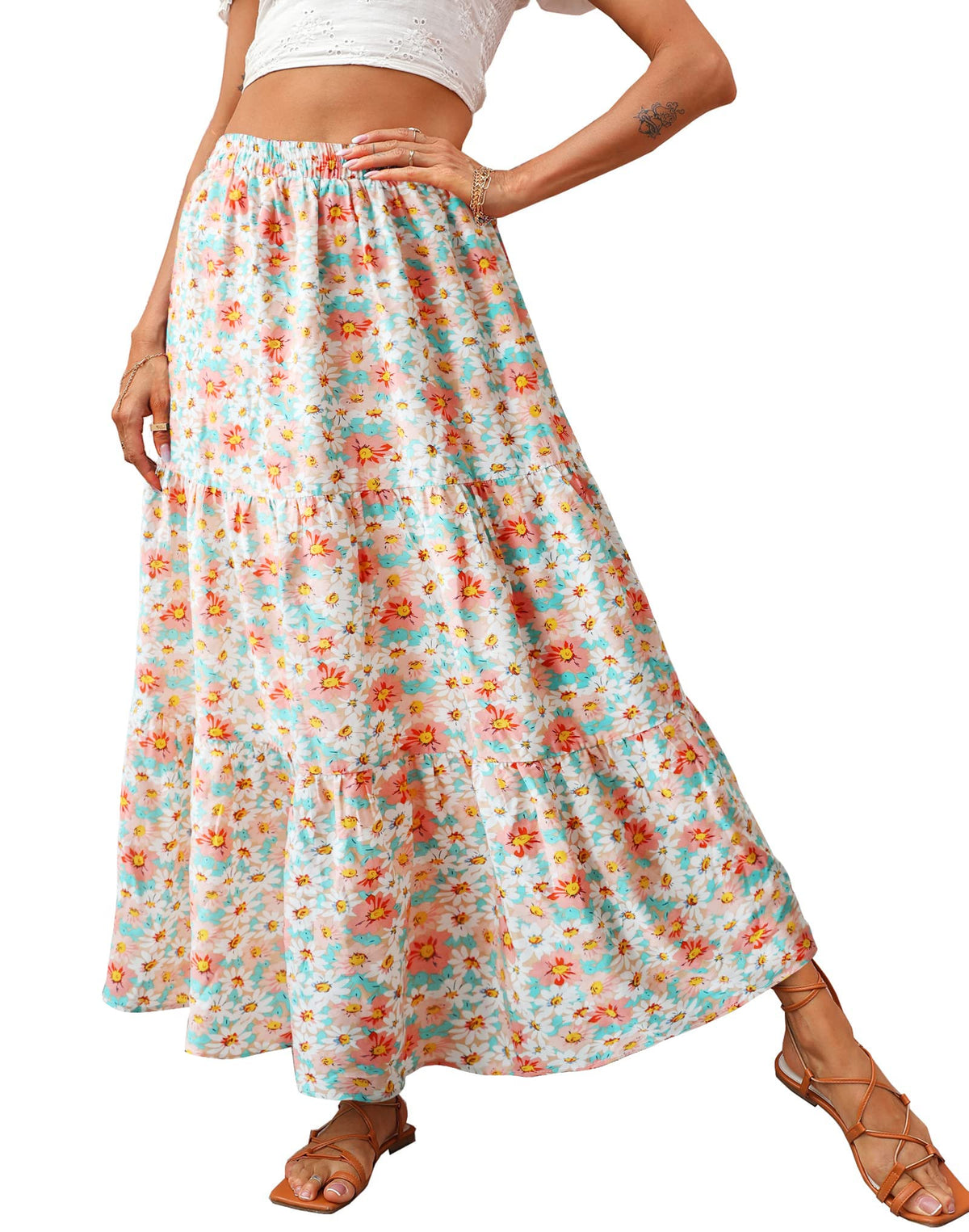KIRUNDO Maxi Skirts for Women Summer Boho Floral Long Skirt