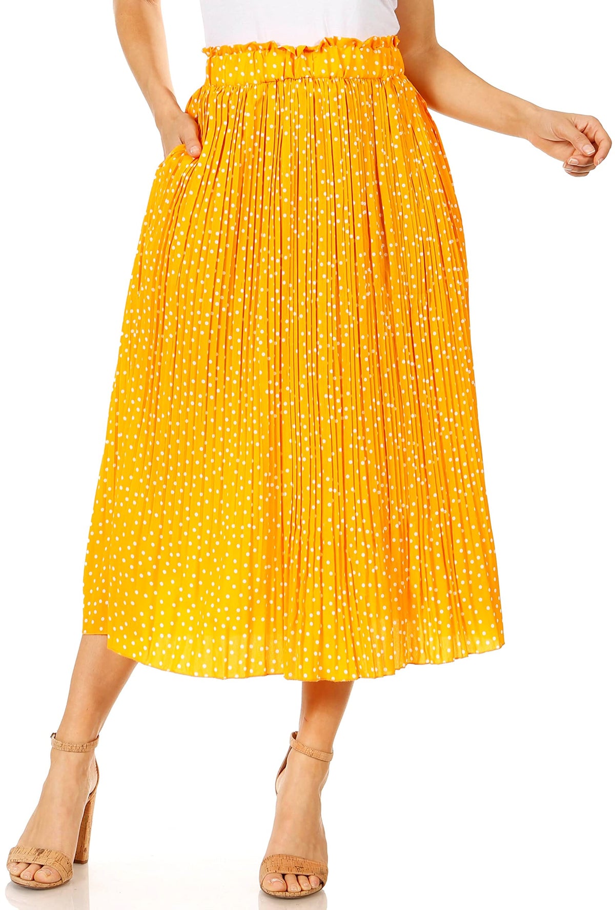 Simlu Pleated Midi Skirts for Women with Pockets, Elastic High Waisted Skirt Reg & Plus Size Womens Summer Skirts Trendy 2023