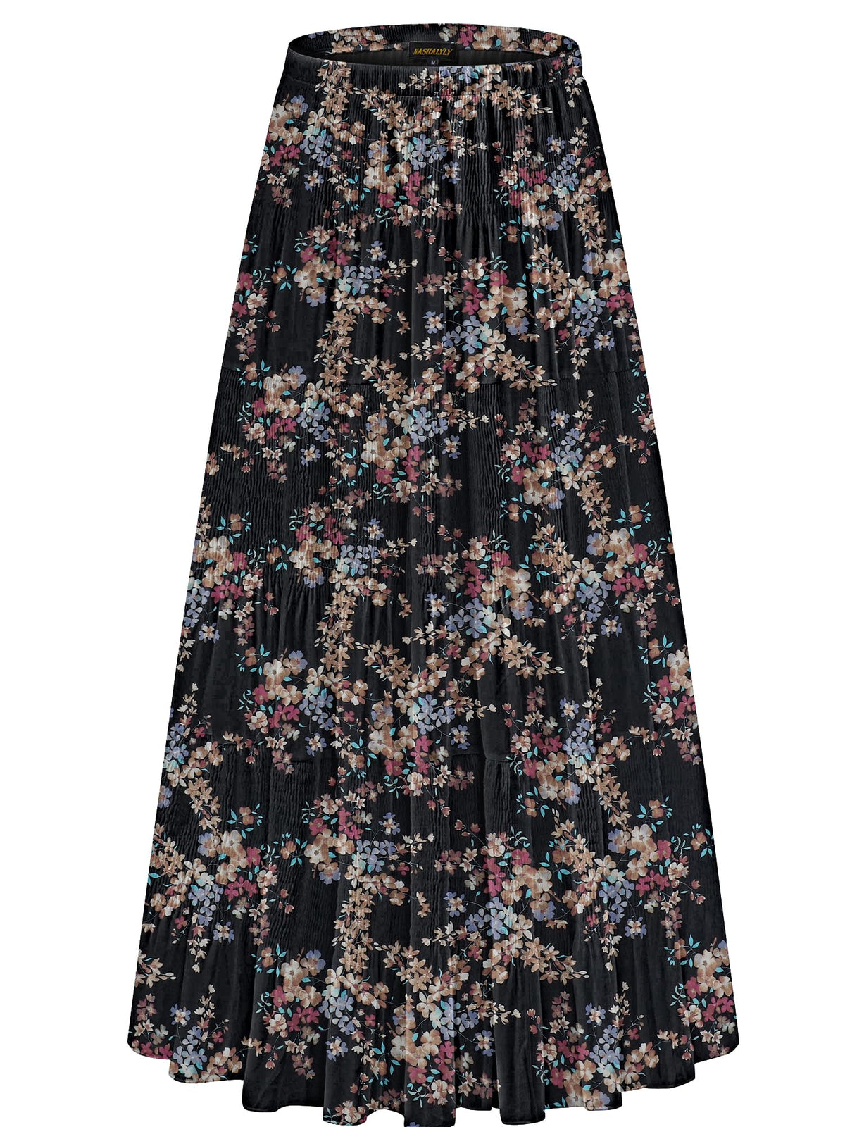 NASHALYLY Women's Chiffon Elastic High Waist Pleated A-Line Maxi Skirts