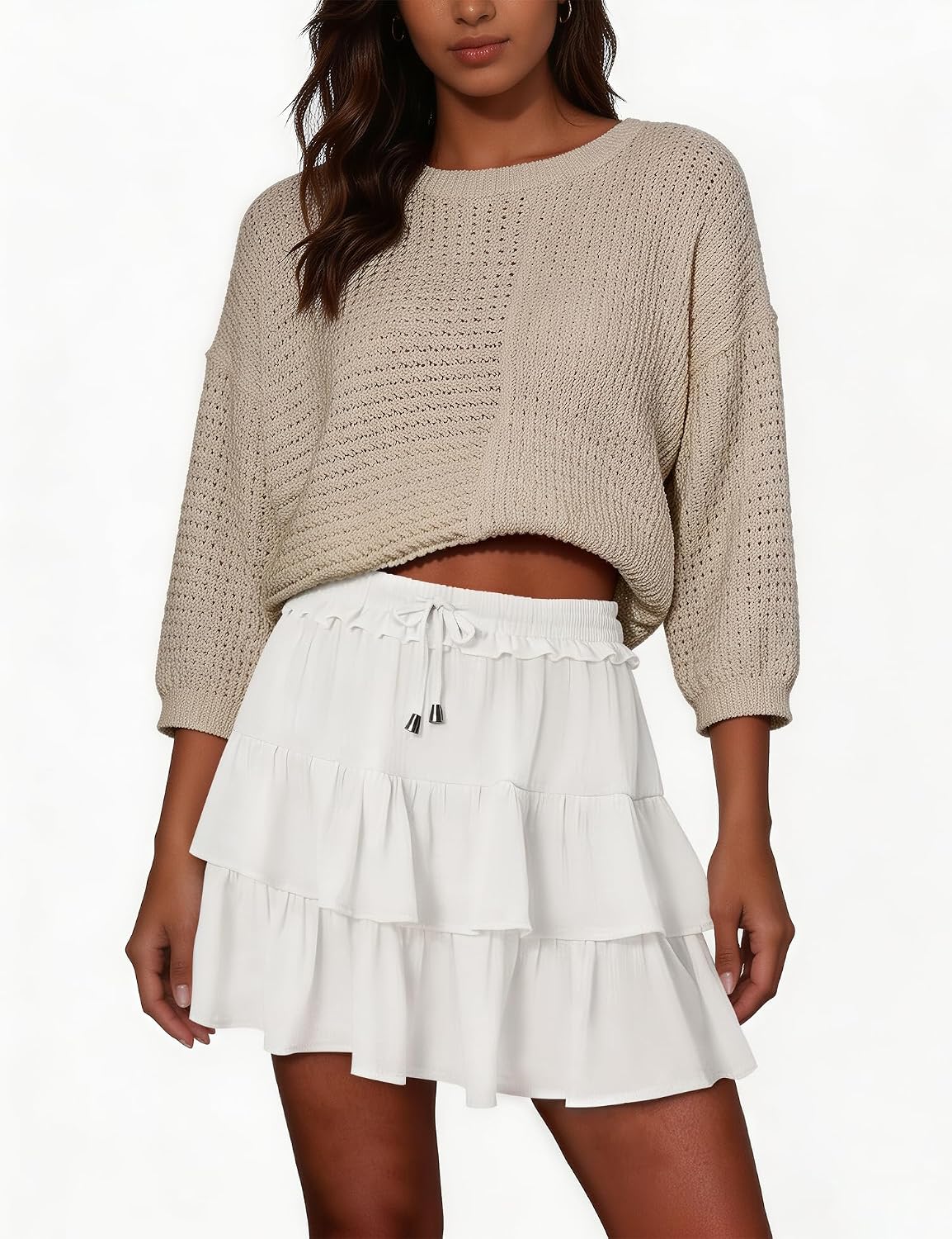 LOMON Flowy Skorts for Women Boho Ruffled High Waist Mini Tiered Skirts