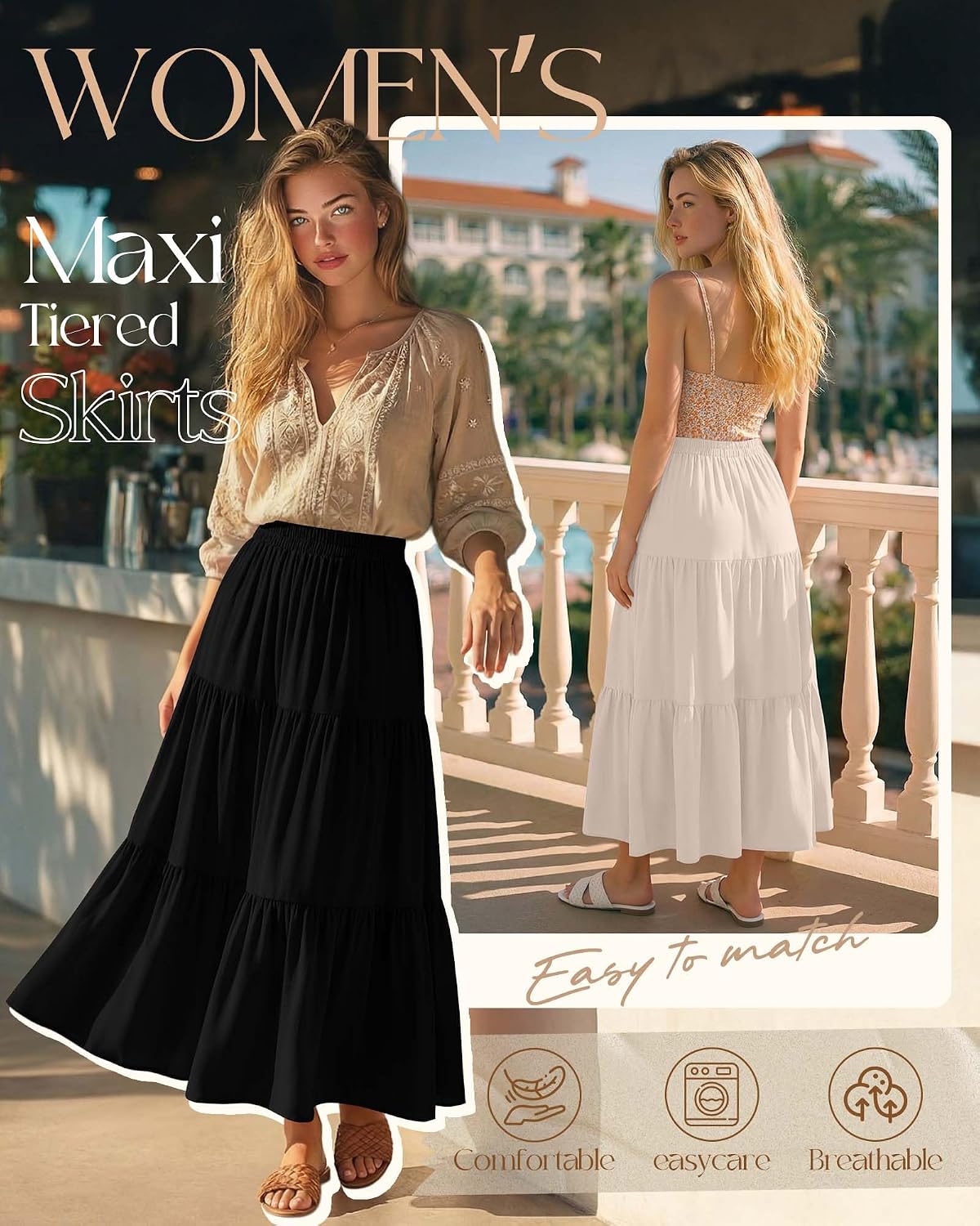 3 Pack Women's Maxi Tiered Skirts
