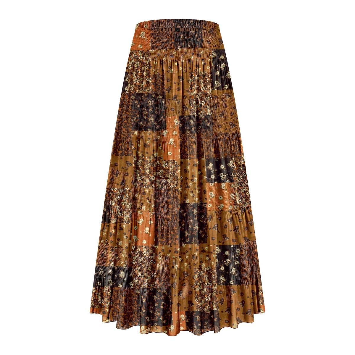 CYiNu Women's Chiffon Elastic High Waist Tiered Pleated Floral Printed A-Line Boho Long Maxi Skirts
