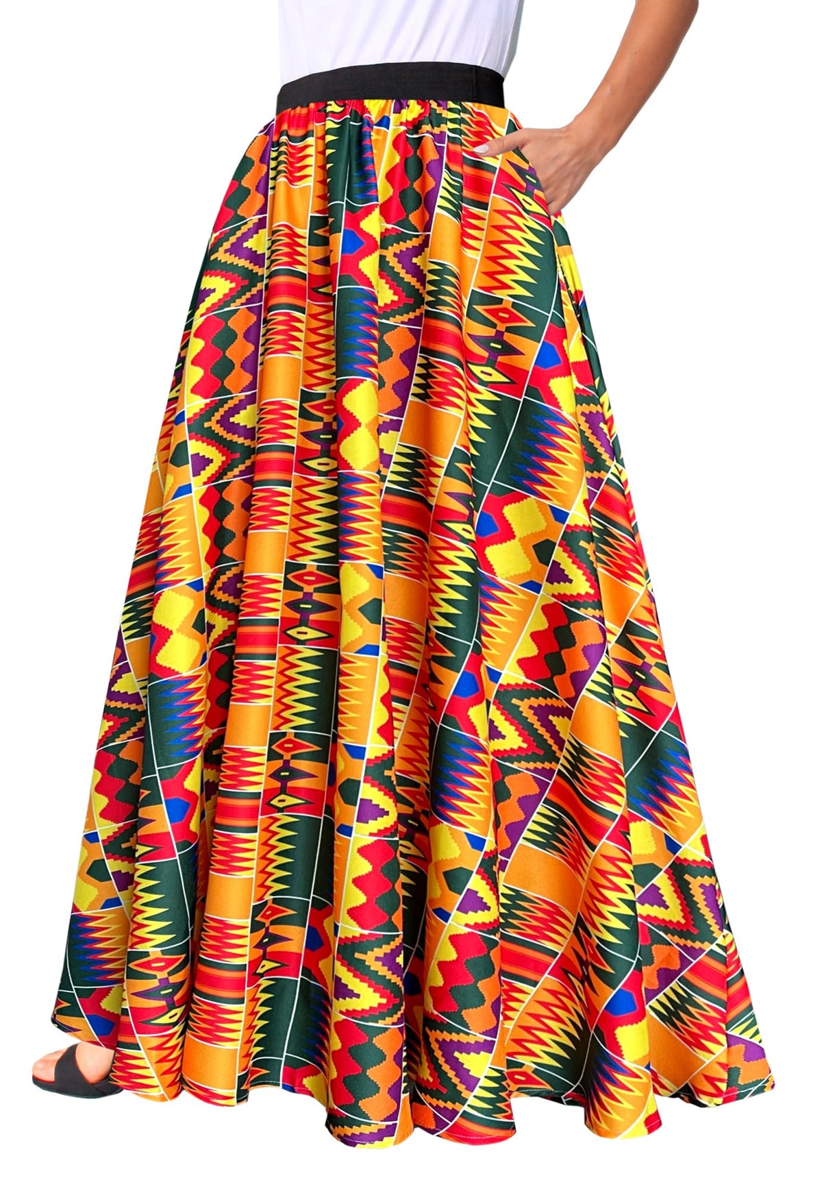 Afibi Women African Skirt Printed Ankara Maxi Skirt Dashiki Long Skirts with Pockets