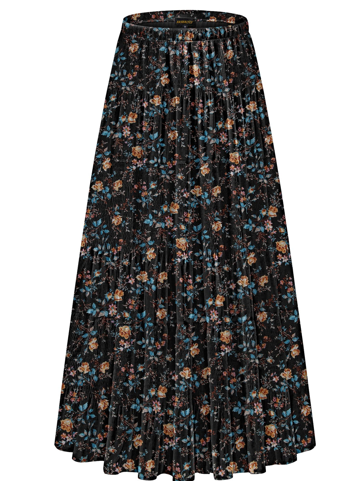 NASHALYLY Women's Chiffon Elastic High Waist Pleated A-Line Maxi Skirts