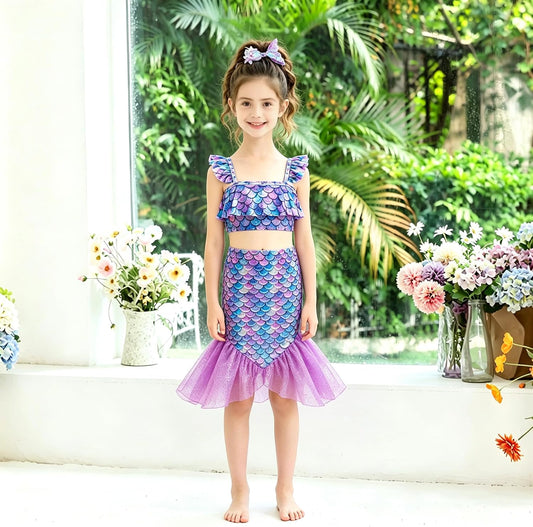 Little Girls Swimsuits 3Pcs Bathing Suits Princess Bikini Set with Cover Up Skirt for 2-8 Years Toddler