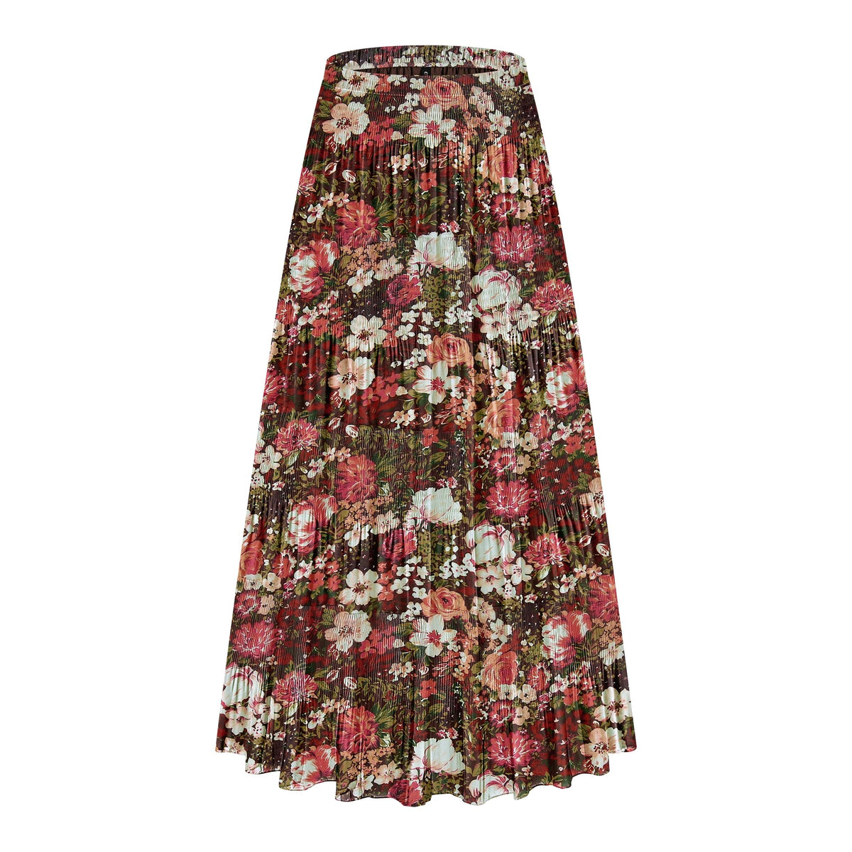 CYiNu Women's Chiffon Elastic High Waist Tiered Pleated Floral Printed A-Line Boho Long Maxi Skirts