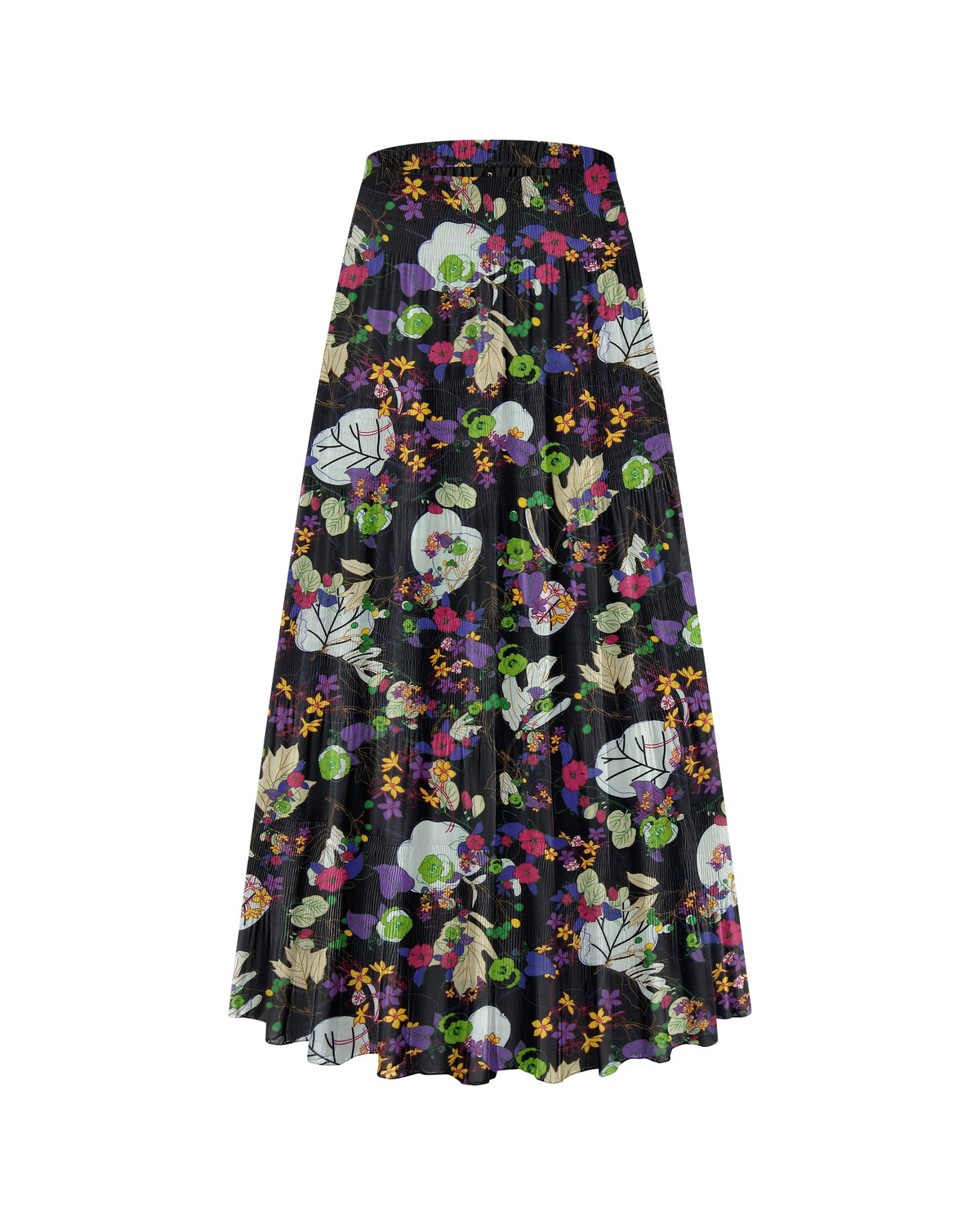 CYiNu Women's Chiffon Elastic High Waist Tiered Pleated Floral Printed A-Line Boho Long Maxi Skirts