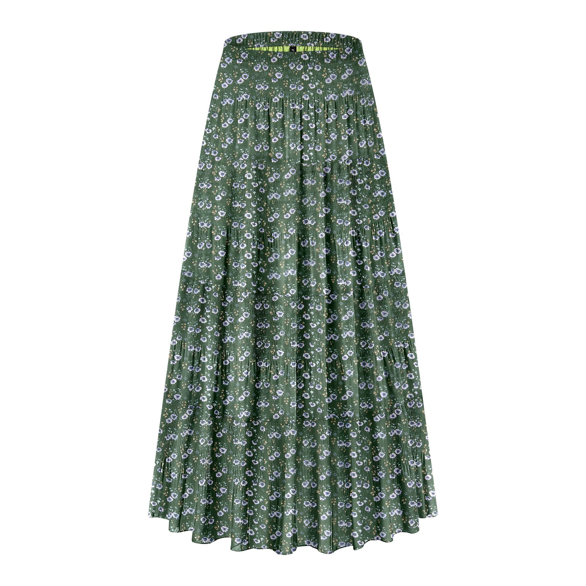 CYiNu Women's Chiffon Elastic High Waist Tiered Pleated Floral Printed A-Line Boho Long Maxi Skirts
