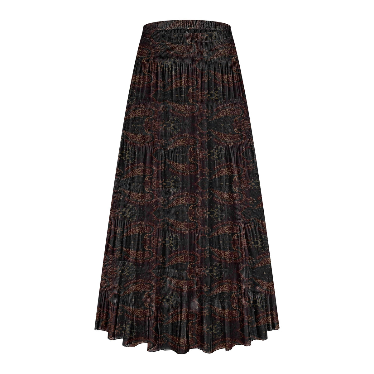 CYiNu Women's Chiffon Elastic High Waist Tiered Pleated Floral Printed A-Line Boho Long Maxi Skirts