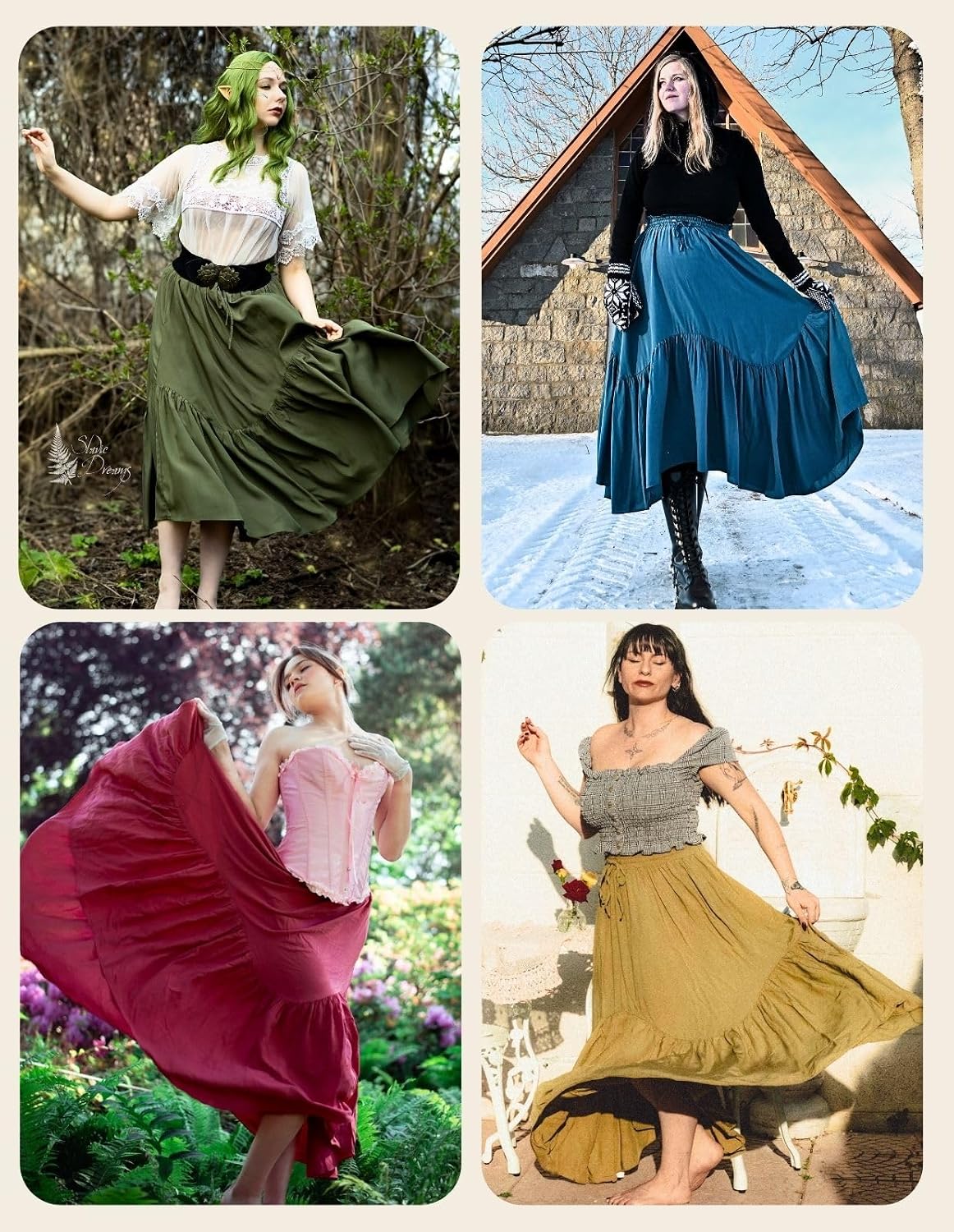 Scarlet Darkness Maxi Skirts for Women Flowy Boho Renaissance Skirt