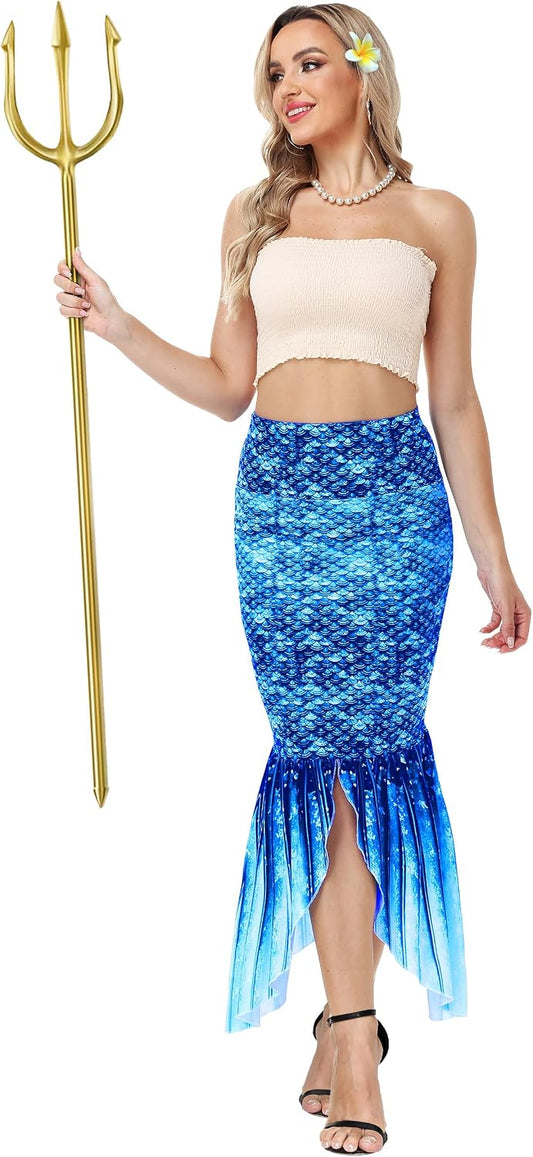 AOBUTE Women Mermaid Costume Skirt Halloween Fish Tail Skirts Holiday Cosplay Outfits