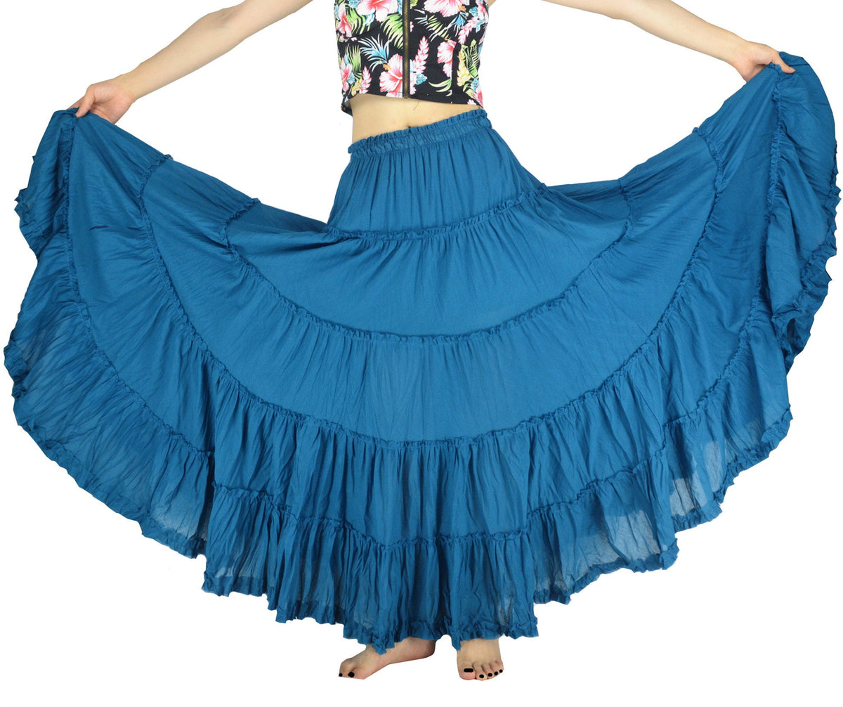 Women's Maxi Skirt Boho Pleated Cotton 5 Tiered Long A-Line Dance Skirts