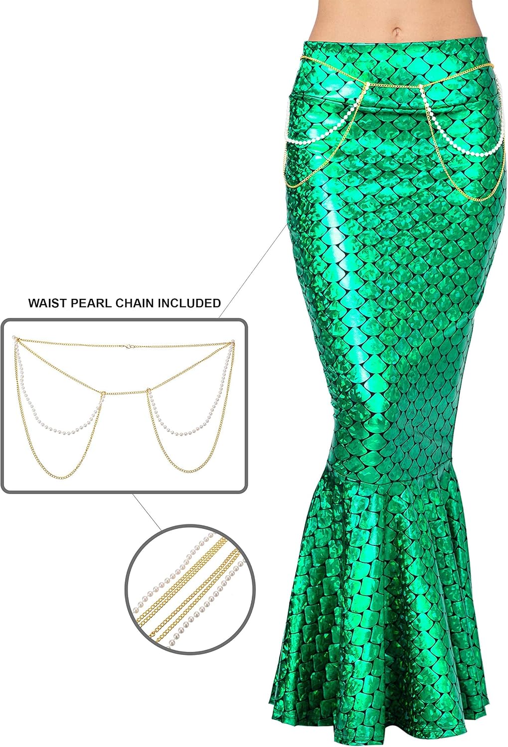 Spooktacular Creations Adult Metallic Hologram Shiny Mermaid Skirt Costume Role Play for Halloween Costumes Party Events