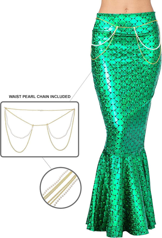 Spooktacular Creations Adult Metallic Hologram Shiny Mermaid Skirt Costume Role Play for Halloween Costumes Party Events