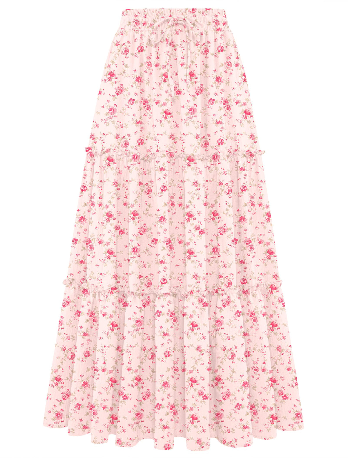Arolina Women's Summer Maxi Skirt Trendy High Waist Pleated Ruffle Long Skirts Flowy Beach Boho Skirt Dress with Pockets