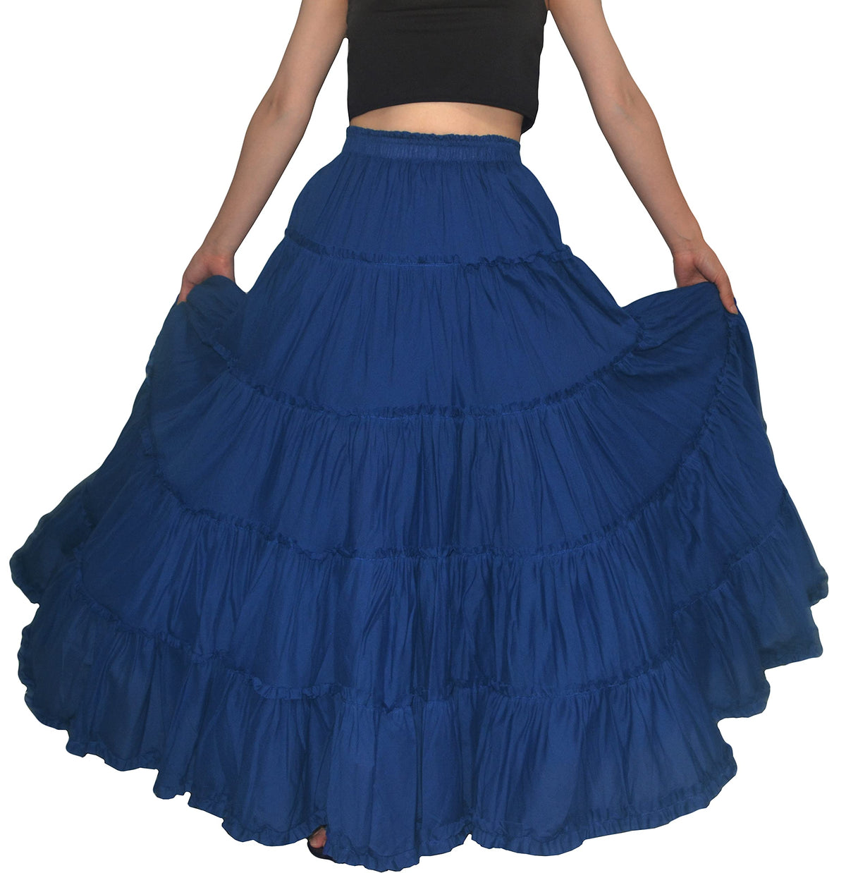 Women's Maxi Skirt Boho Pleated Cotton 5 Tiered Long A-Line Dance Skirts