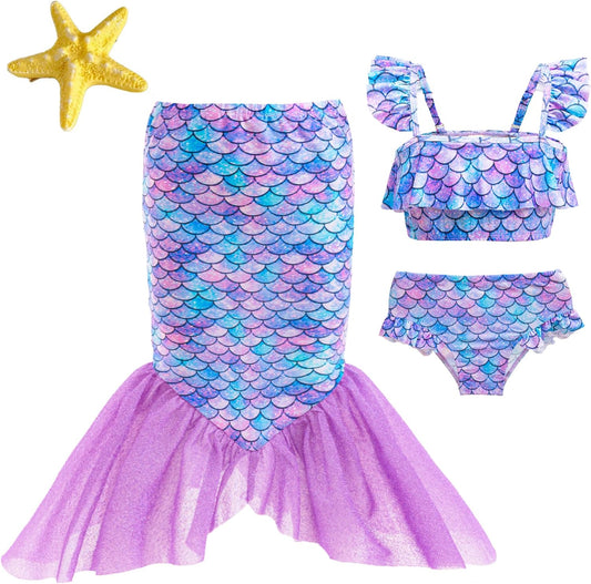 Little Girls Swimsuits 3Pcs Bathing Suits Princess Bikini Set with Cover Up Skirt for 2-8 Years Toddler