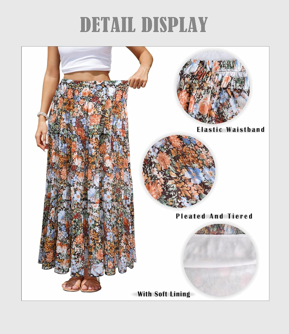 Women's Chiffon Maxi Skirt Pleated High Waisted Flowy Long Skirts