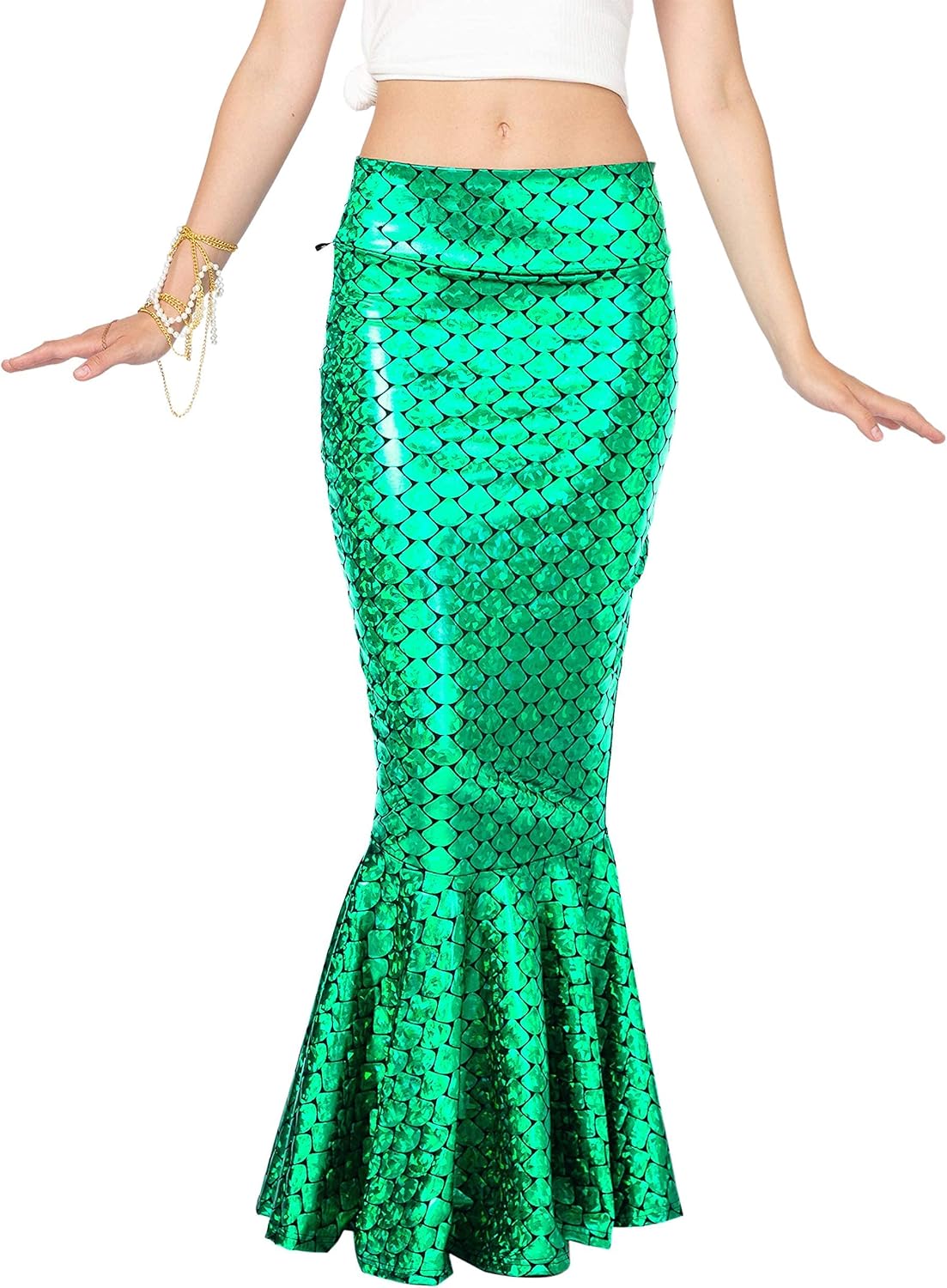 Spooktacular Creations Adult Metallic Hologram Shiny Mermaid Skirt Costume Role Play for Halloween Costumes Party Events