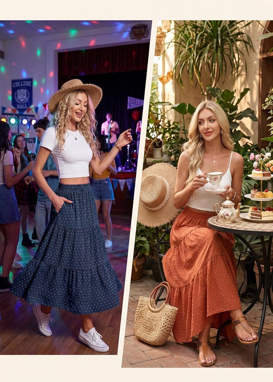 Witsmile High Waist Tiered Skirts for Women Flowy Skirts for Women Long Length with Pockets 2026 Fashion Trendy