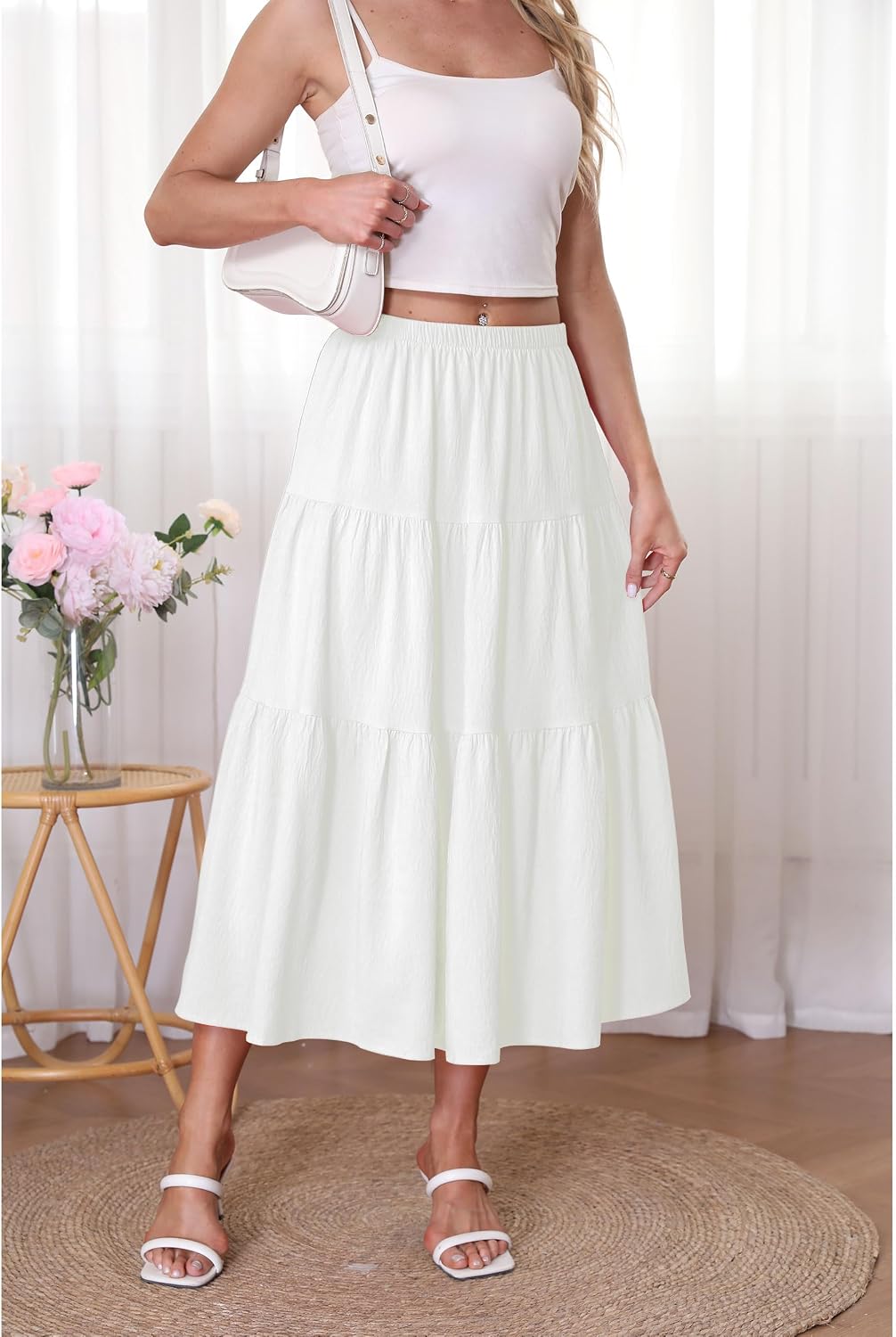 Kingfancy Women's Boho Midi Skirt A-Line Flowy Skirts