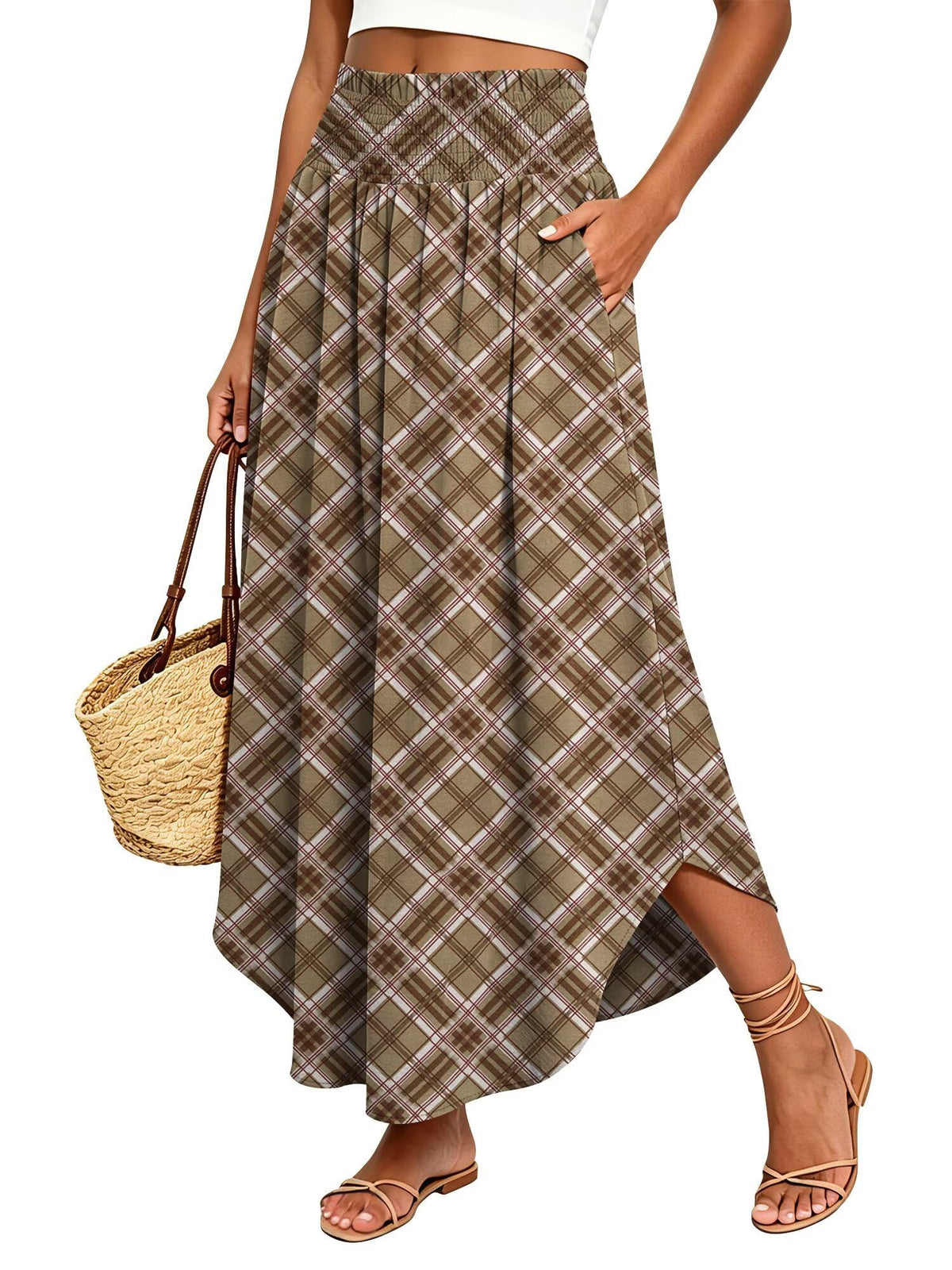 StunShow Women's Maxi Skirts Boho High Waisted Flowy A Line Pleated Beach Long Skirt with Pockets(S-XXL)