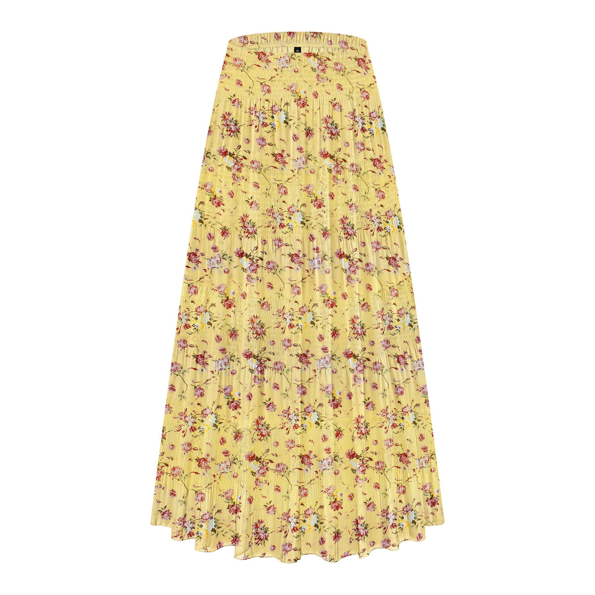 CYiNu Women's Chiffon Elastic High Waist Tiered Pleated Floral Printed A-Line Boho Long Maxi Skirts