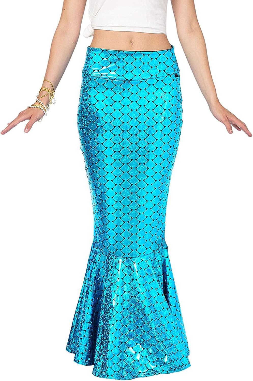 Women Halloween Mermaid Costumes High Waist Sequin Scales Bodycon Fishtail Skirt Masquerade Cosplay Party Outfits