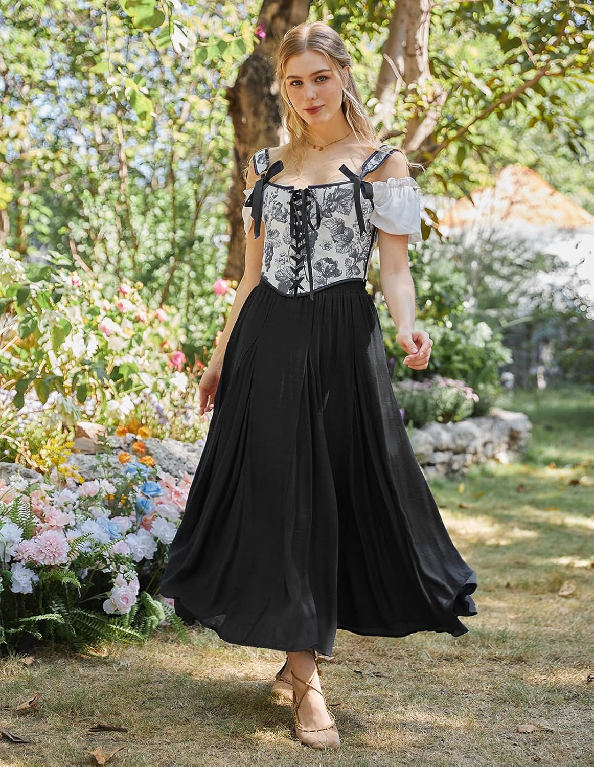 Scarlet Darkness Maxi Skirts for Women Long Flowy Boho Renaissance Skirt