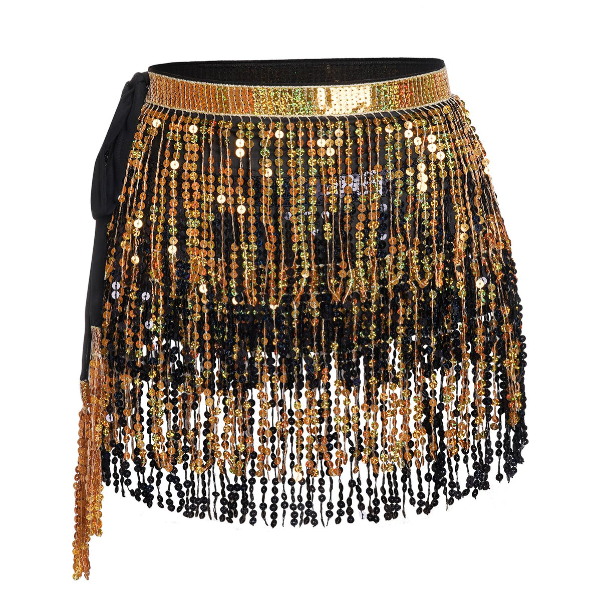 Belly Dance Hip Scarf Sequin Tassel Skirt Wrap Sparkly Rave Costume for Women