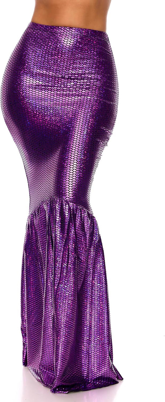 Forplay Women's Mermaid Skirt with Hologram Finish, Halloween Maxi Skirt
