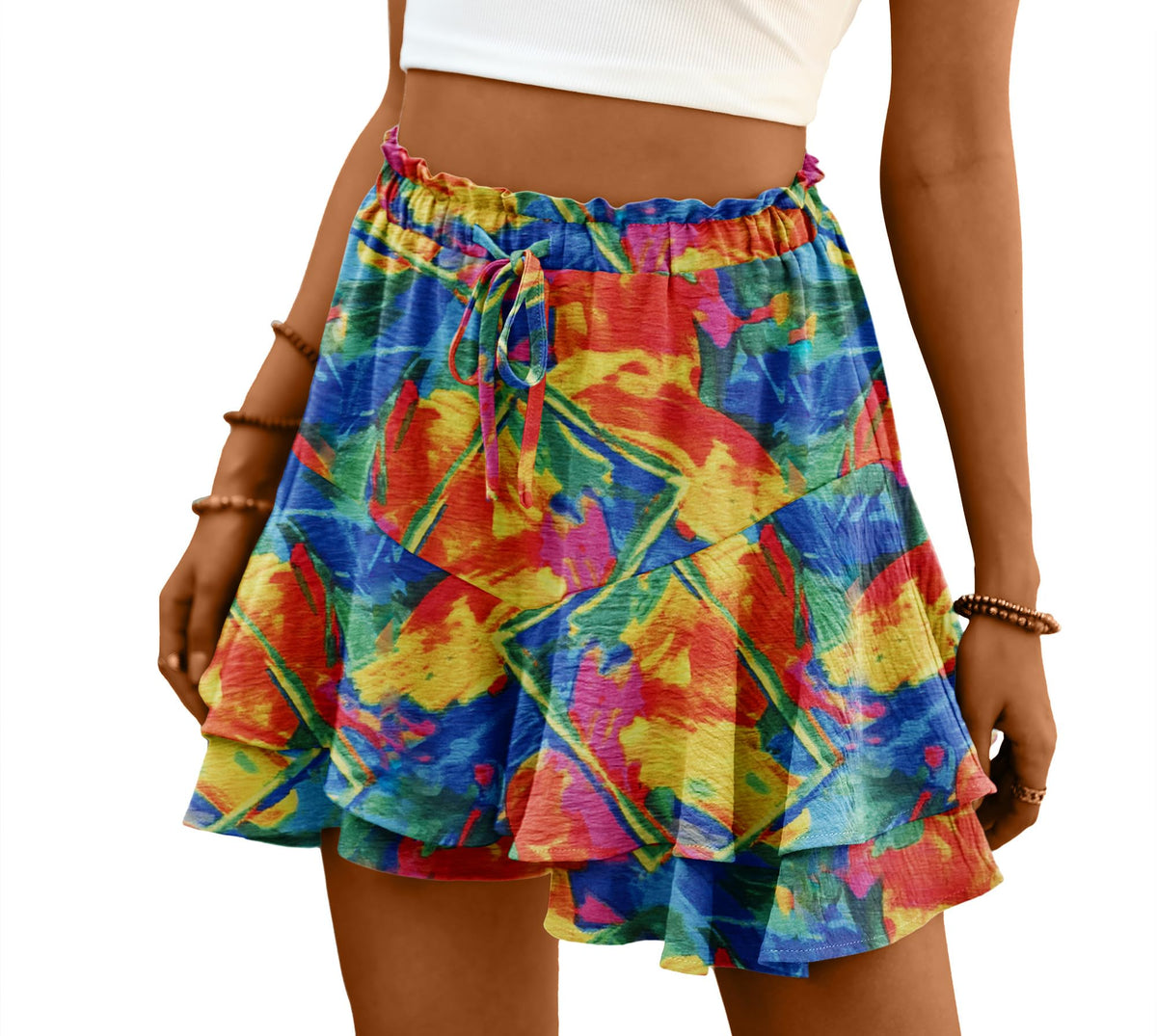 Lepunuo Flowy Shorts for Women Boho Ruffle Tiered Skorts Summer Skorts